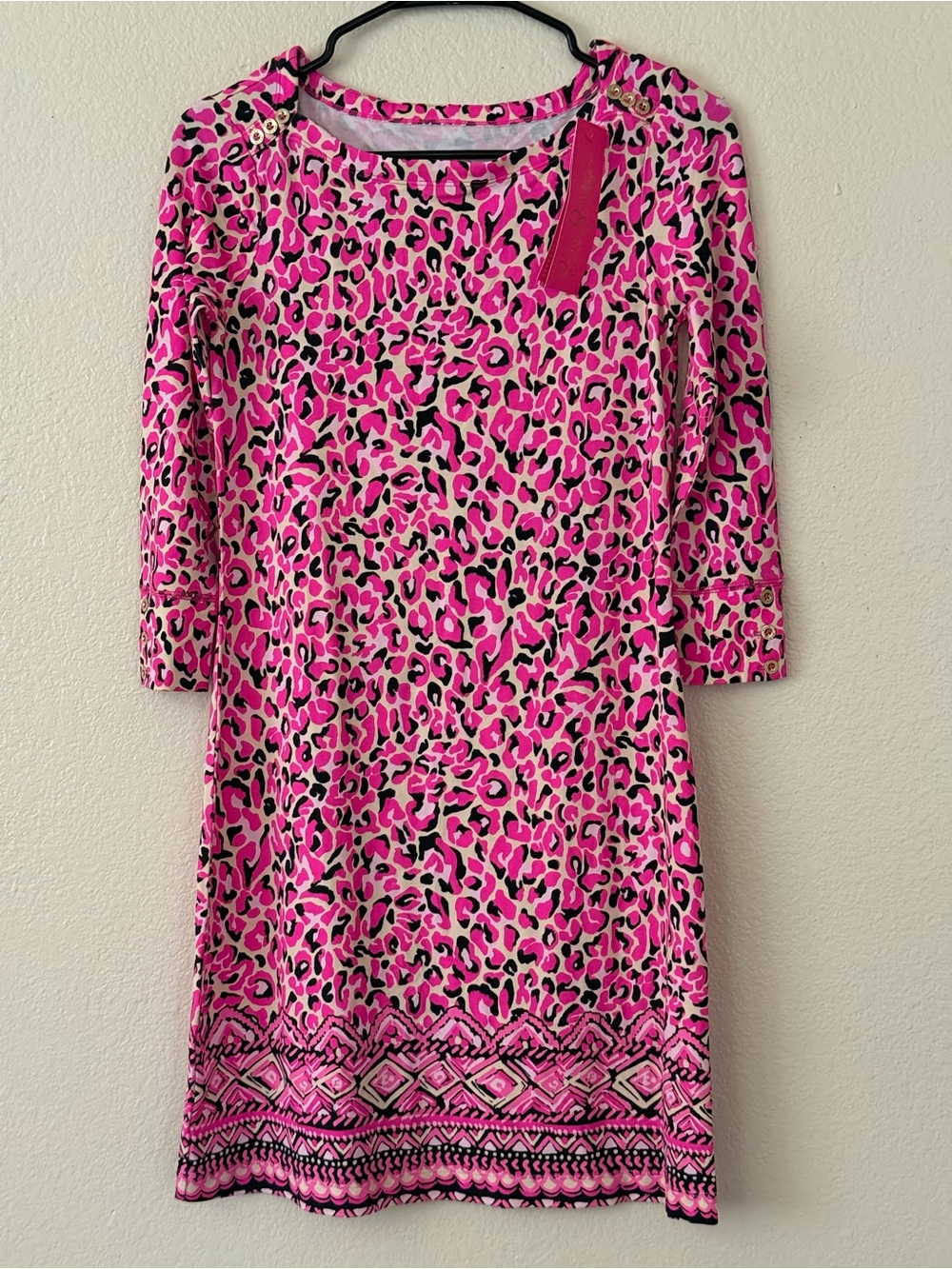 NWT LILLY PULITZER Sophie Pink Leopard Print Shift Dress with Border Trim - Picture 3 of 6
